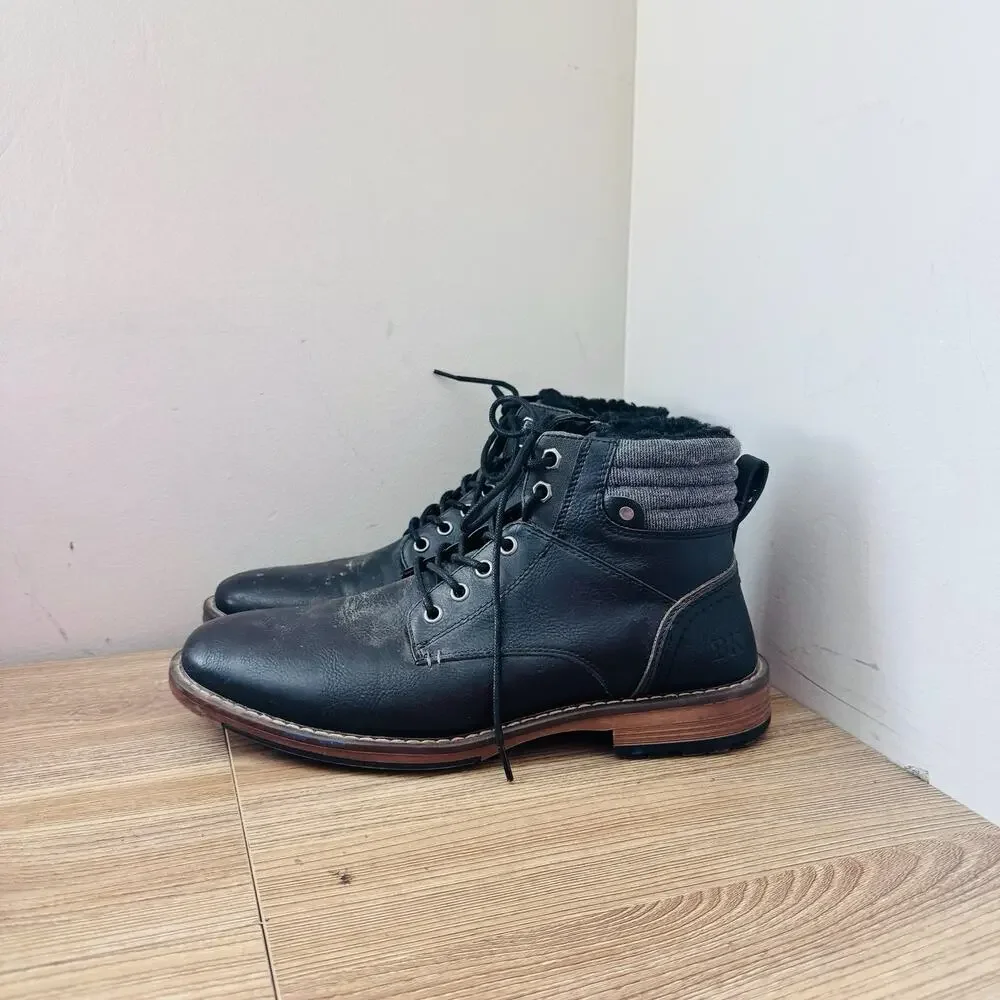 Buckle Black Leather Lace Up Ankle Booties Women’s Size 10